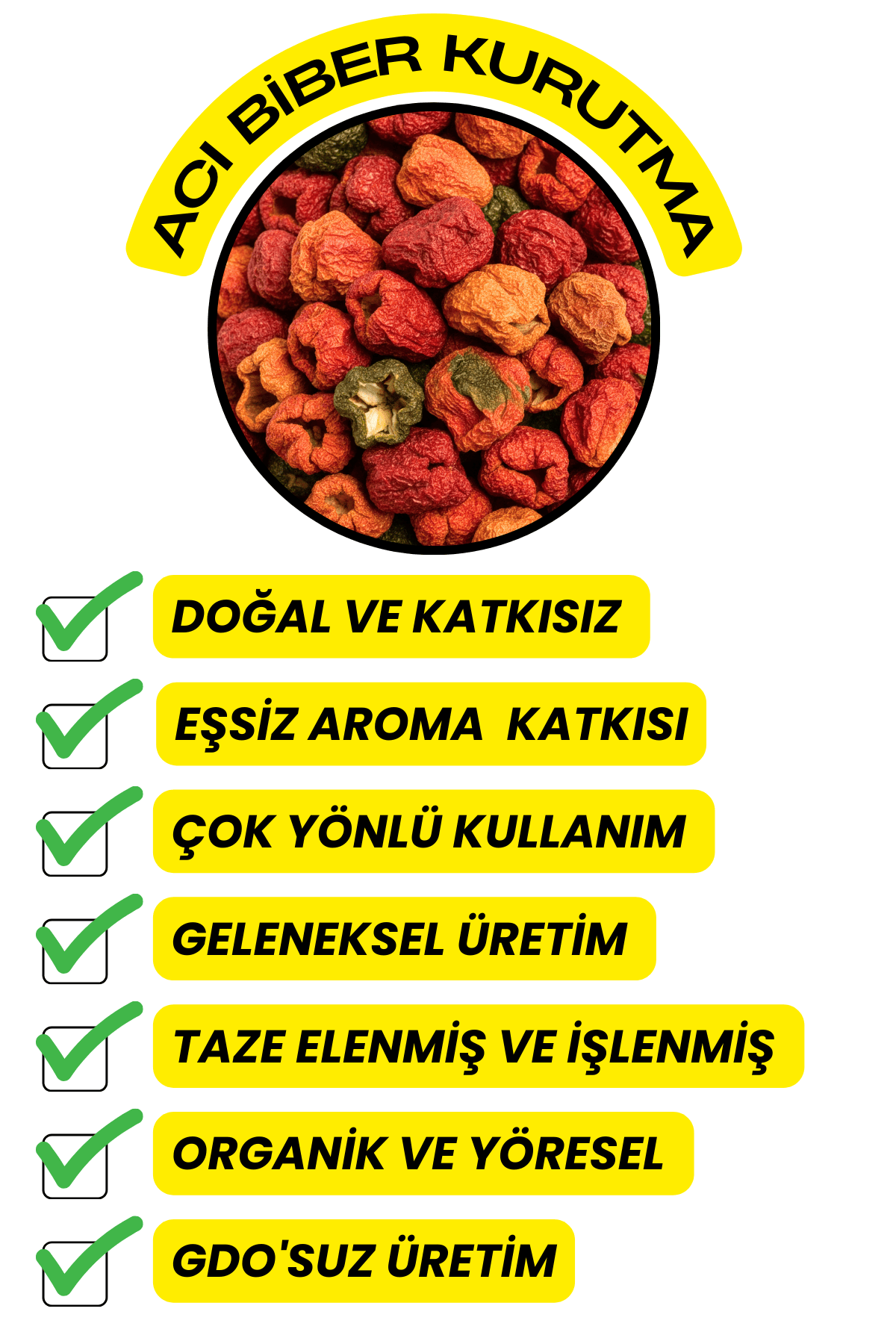 Acı Antep Biberi Kurusu (Doğal,Yeni Mahsül,Yöresel)