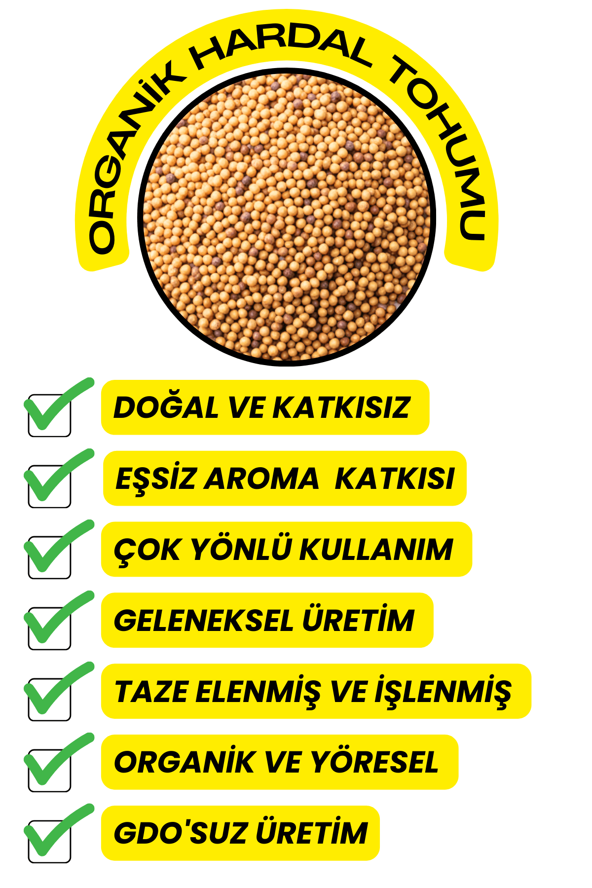 Hardal Tohumu (Elenmiş, Katkısız,Organik)