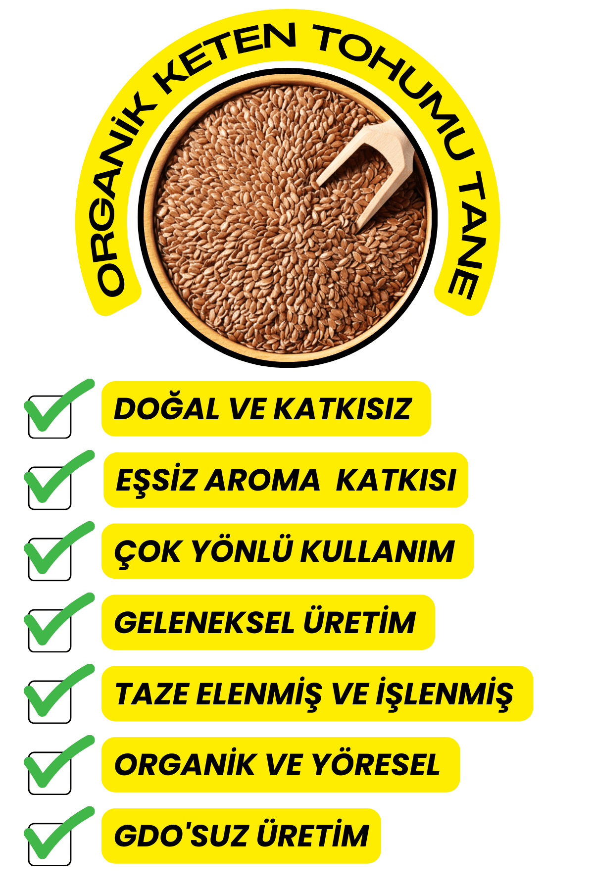 Keten Tohumu Tane  (Elenmiş,Katkısız)