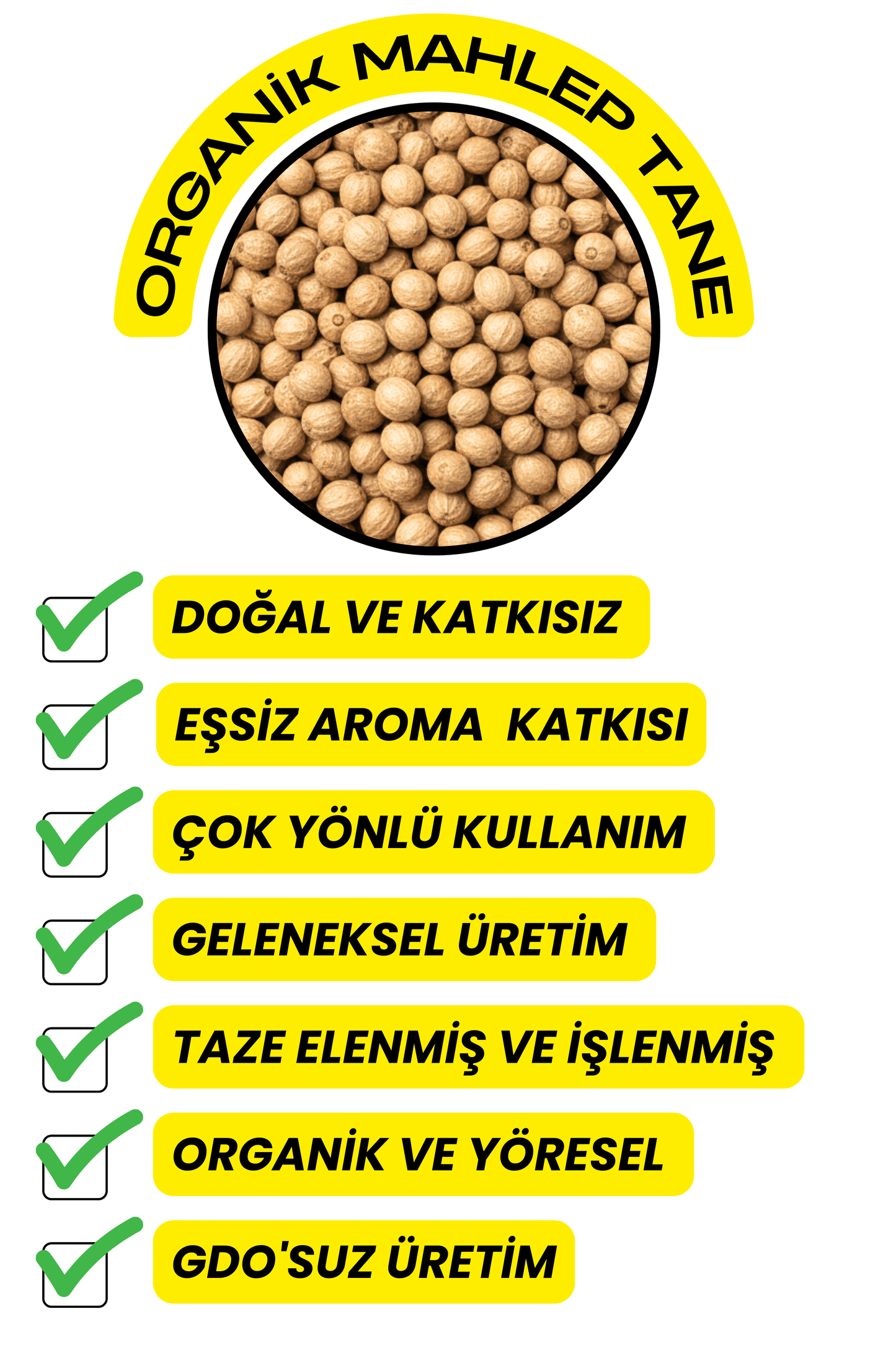 Mahlep Tane  (Doğal Kurutulmuş,Elenmiş, Katkısız)