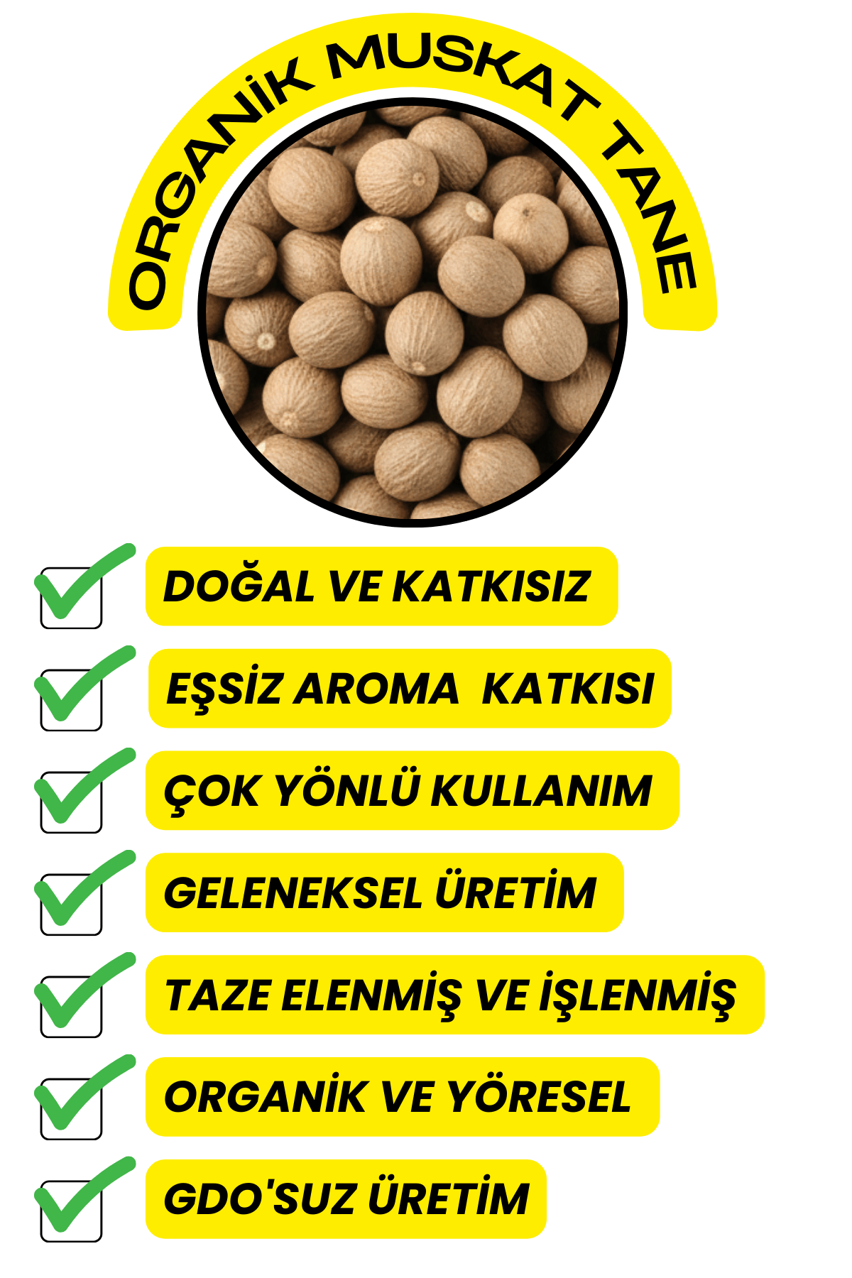 Muskat Tane  (Organik, Elenmiş,Katkısız )