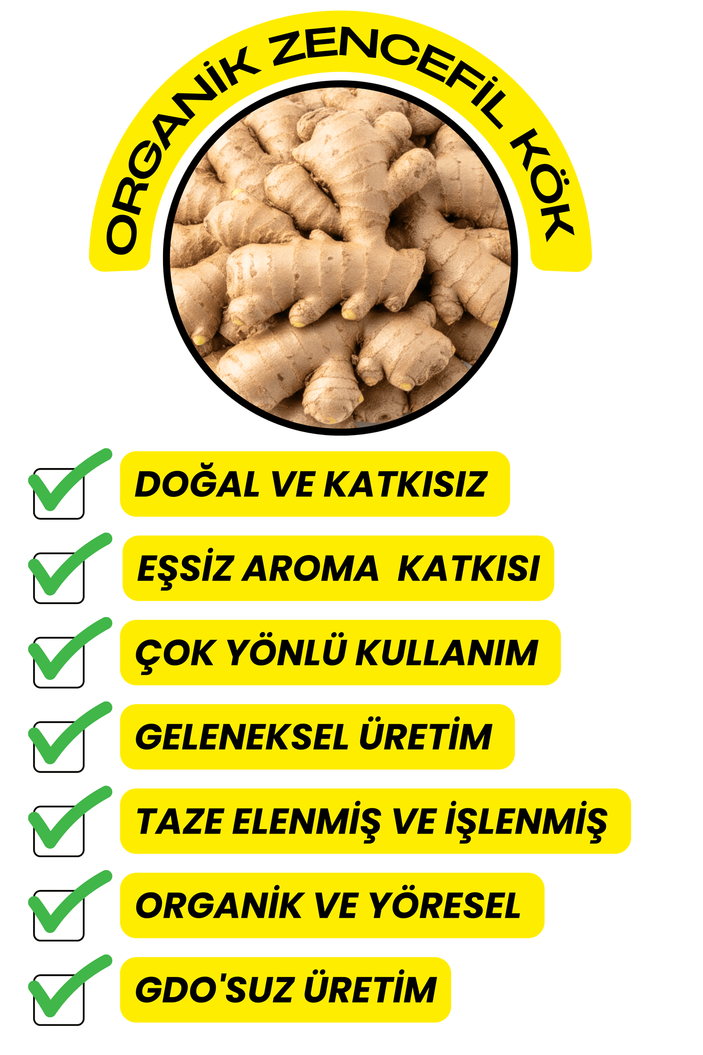 Zencefil Kök (Doğal Kurutulmuş,Elenmiş,Katkısız)